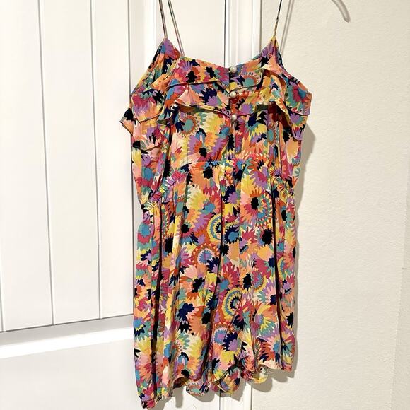 Tibi Colorful Floral Ruffles Silk Boho Romper Sz 2 Strappy Summer Vacay Festival - Picture 5 of 11